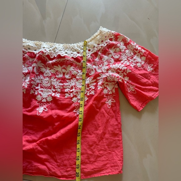 Flying Tomato Summer Tropical floral crochet orange White top plus Size 2X - Picture 13 of 16